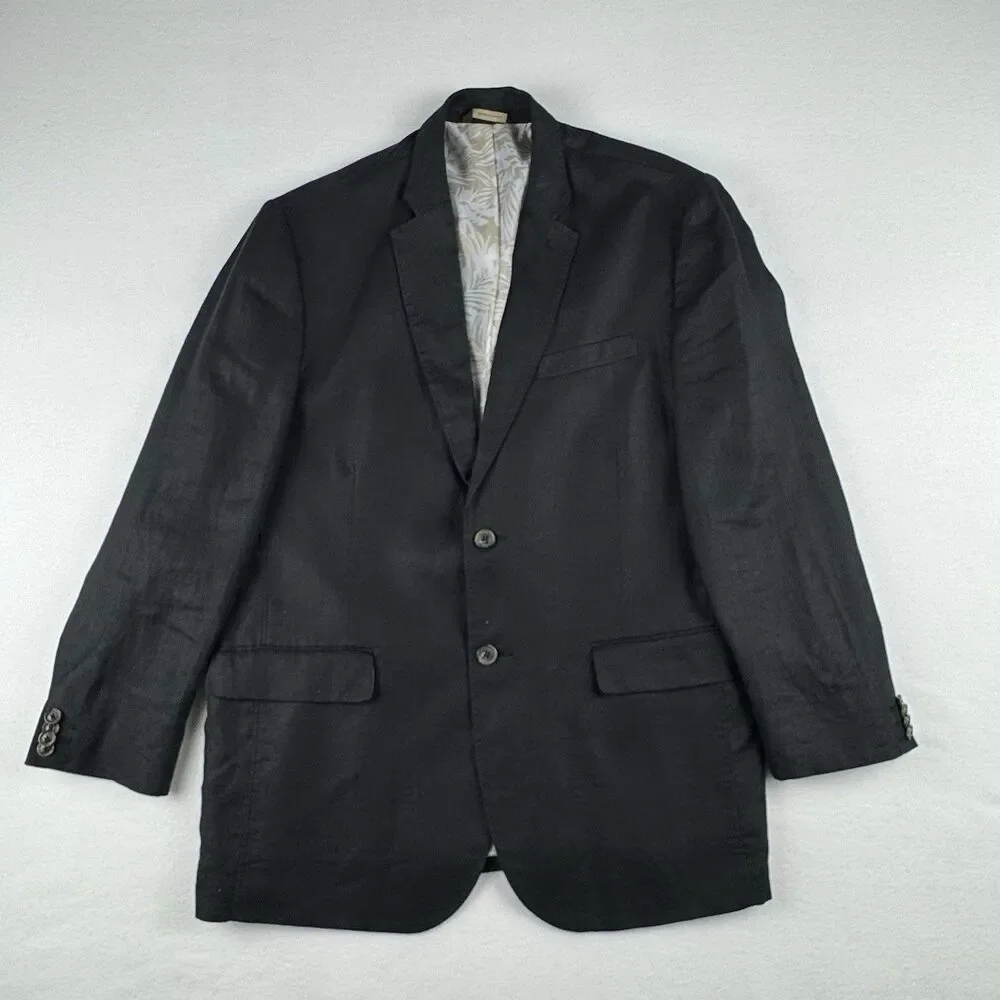 Tasso Elba Men’s Blazer Jacket 100% Linen Lightweight Black XLarge 45-47